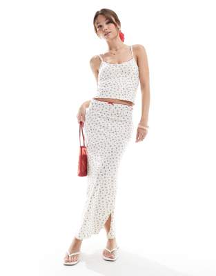 ditsy floral pointelle maxi skirt in white - part of a set