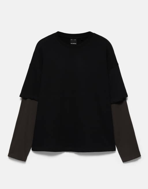 Pull&Bear dobbelt langærmet T-shirt i sort, 5 af 7