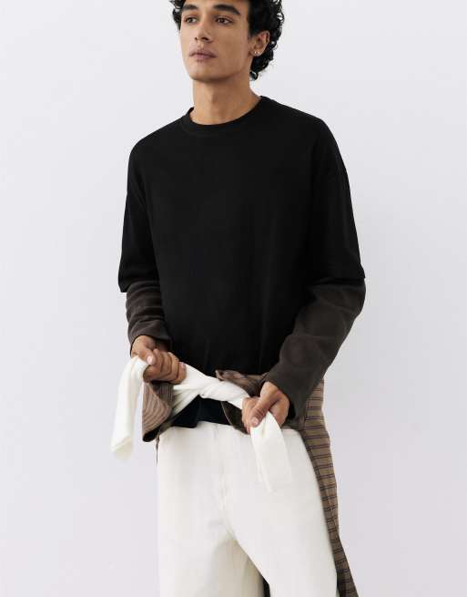 Pull&Bear dobbelt langærmet T-shirt i sort, 6 af 7