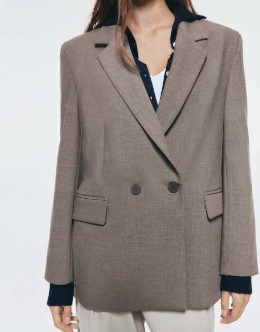 Pull&Bear Dobbeltradet blazer i mink, 3 af 6