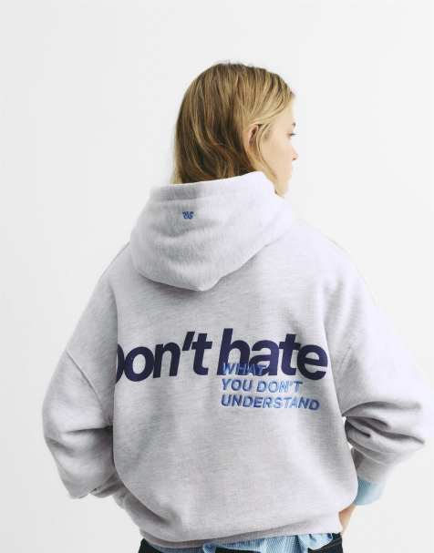 Pull&Bear "don't hate" hoodie in grey marl - view 1