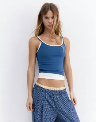 Doppellagiges Riemchenoberteil in Marineblau-Navy Navy M