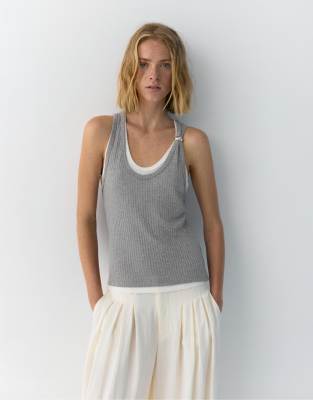 Doppellagiges Tanktop in Grau meliert Grau S