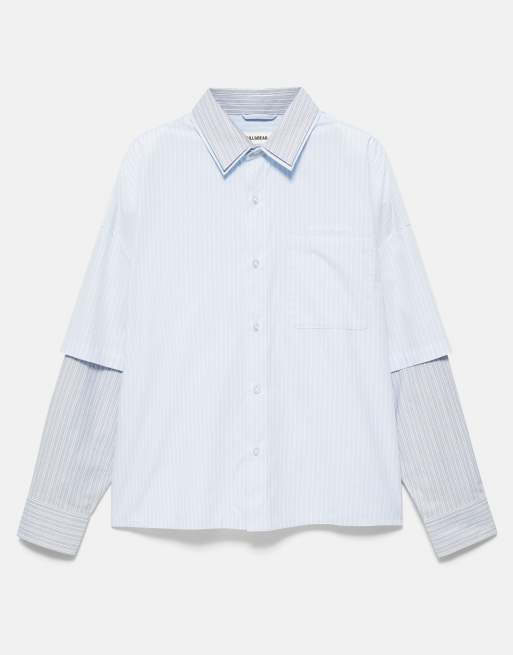 Pull&Bear doppelt langärmliges gestreiftes Hemd in Blau, 5 von 6