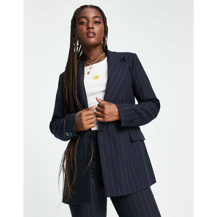 Pull Bear double breasted blazer co ord in pinstripe navy ASOS