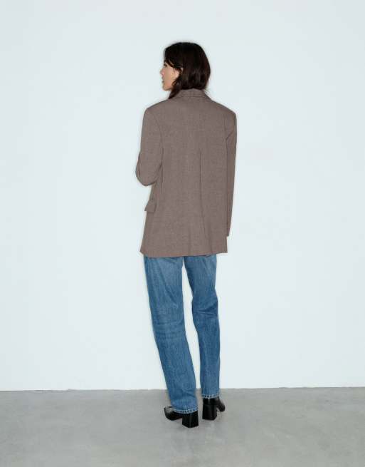 Pull&Bear Double-breasted blazer in mink | ASOS