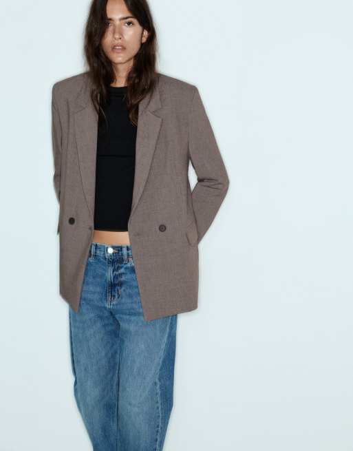 Pull&Bear Double-breasted blazer in mink | ASOS
