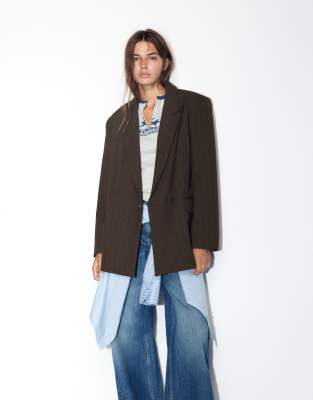 Pull & Bear Double-breasted Blazer In Multi