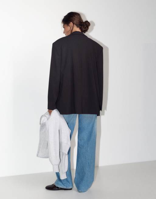 Pull&Bear double breasted blazer in zwart, 2 van 7