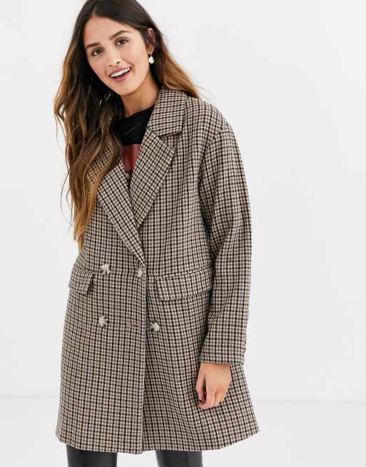 Pull&Bear double breasted check coat in multi