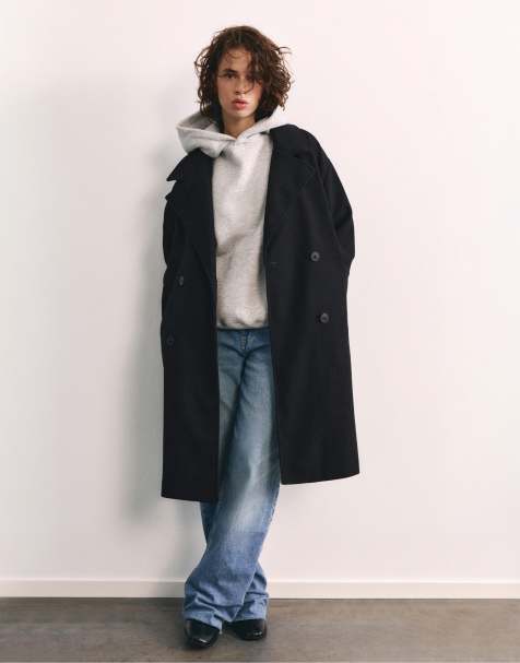 Pull&Bear Double-button coat in black - view 1