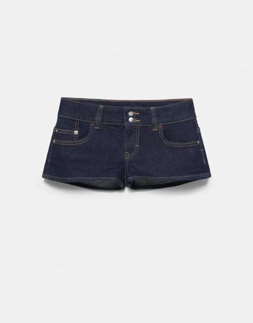 Pull&Bear Double-button mini denim shorts in navy, 5 of 7