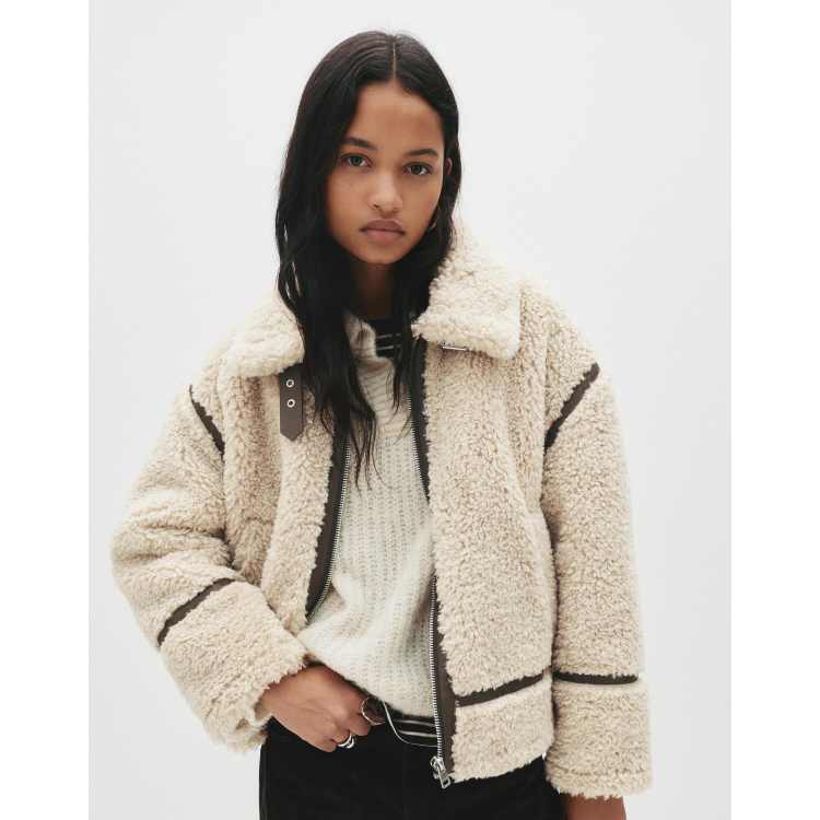 Pull&Bear Double-faced faux shearling jacket in ochre | ASOS