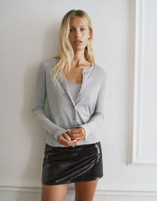 Pull&Bear Double lace top in grey, 2 of 7