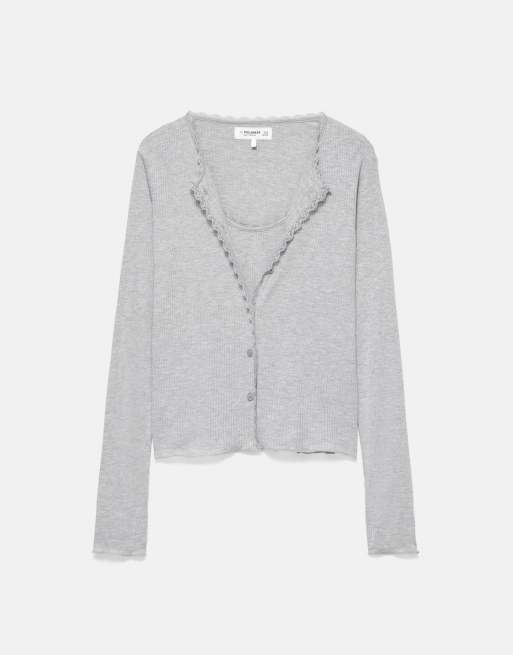 Pull&Bear Double lace top in grey, 5 of 7