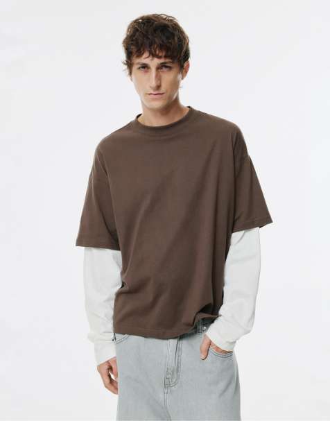 Pull&Bear Double long sleeve t-shirt in chocolate - view 1