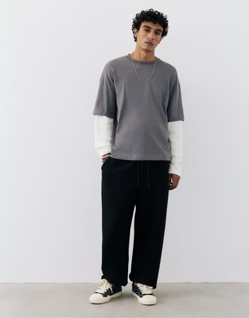 Pull&Bear Double long sleeve t-shirt in grey, 4 of 7