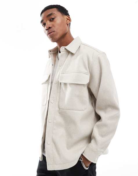 Pull&Bear double pocket shacket in ecru - view 1