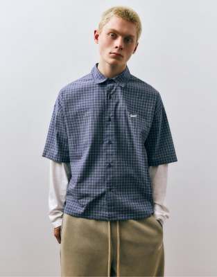 Pull & Bear Double-sleeve Check Shirt In Blue
