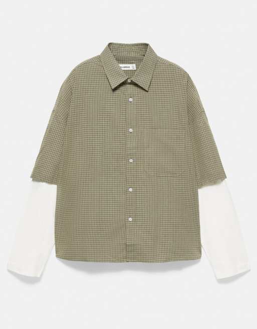Pull&Bear Double sleeve check shirt in yellow, 5 of 7