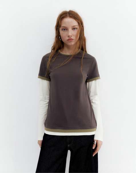 Pull&Bear Double sleeve t-shirt in grey - view 1
