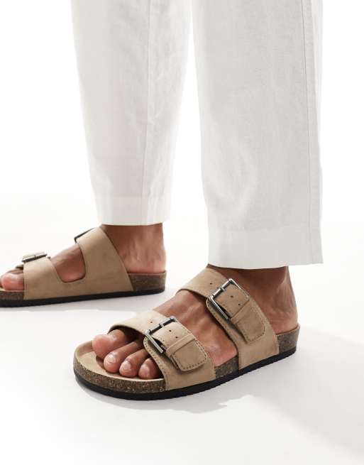 Pull&Bear double strap sandals in beige 
