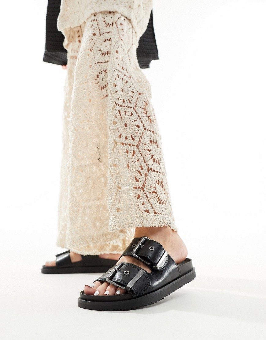 Pull & Bear Double Strap Sandals In Black