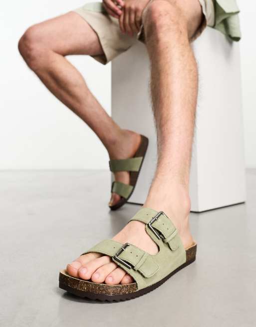 Pull&Bear double strap sandals in light khaki