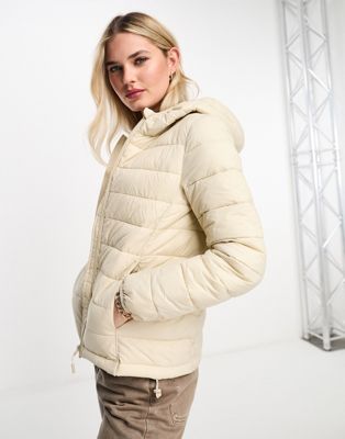 Pull&Bear padded hooded coat in ecru - ASOS Price Checker