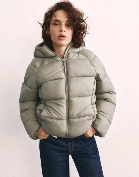 Pull&Bear doudoune à capuche en kaki pâle - view 1