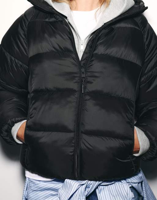 Pull&Bear doudoune à capuche noire, 3 de 7