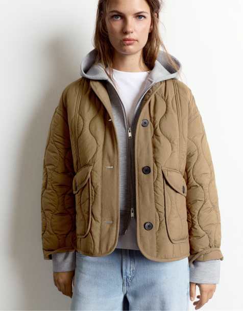 Pull&Bear doudoune avec poches en kaki foncé - view 1