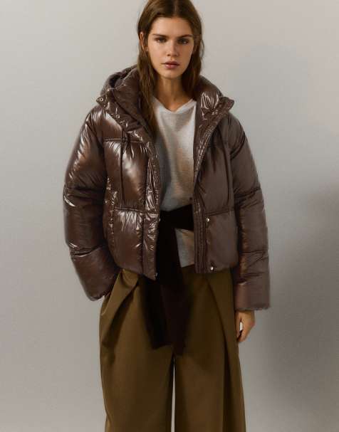 Pull&Bear doudoune courte à capuche marron - view 1