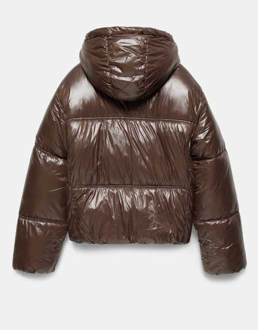 Pull&Bear doudoune courte à capuche marron, 7 de 7