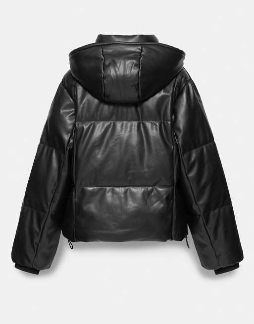 Pull&Bear doudoune effet cuir noire, 3 de 3