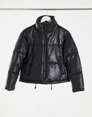 doudoune simili cuir pull and bear