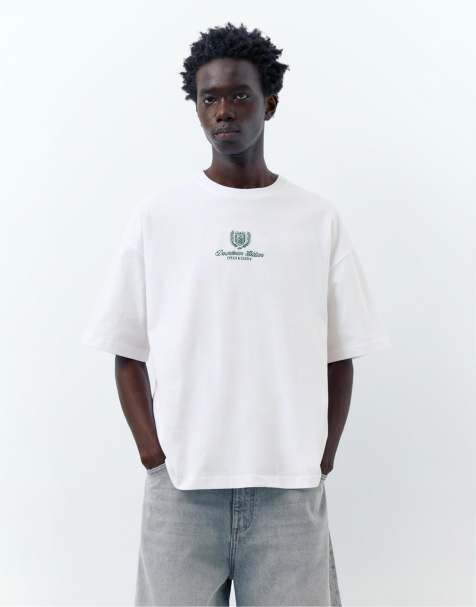 Pull&Bear - Downtown Edition - Hvid T-shirt med broderi - view 1
