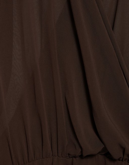 Pull&Bear draperad omlottklänning i brun, 7 av 7