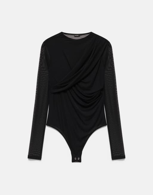 Pull&Bear draperad tyllbody i svart, 5 av 7