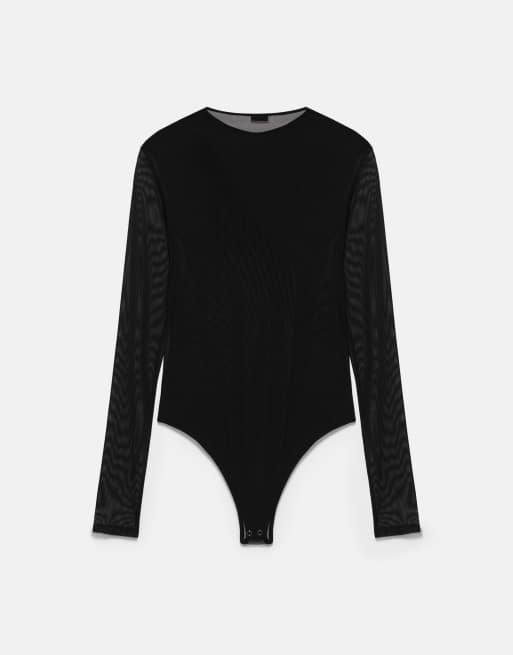 Pull&Bear drapierter Tüll-Body in Schwarz, 7 von 7