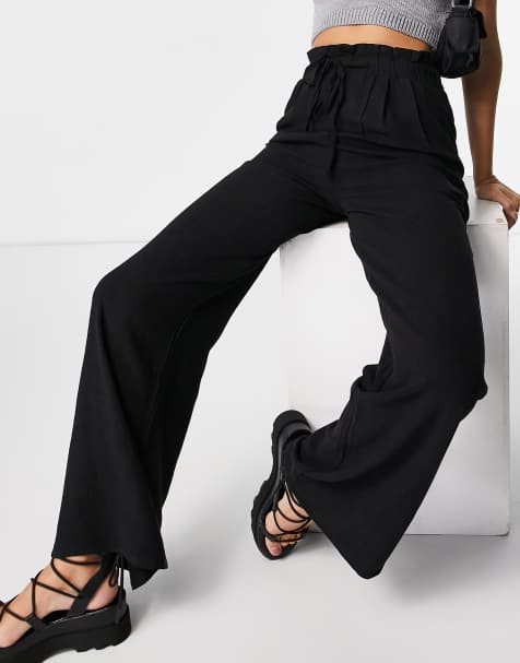 Pull&bear drawstring linen pants in black - view 1
