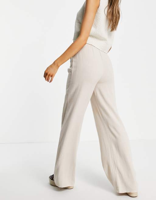 Pull&Bear drawstring linen pants in ecru