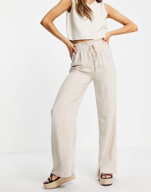 Pull&Bear drawstring linen pants in ecru