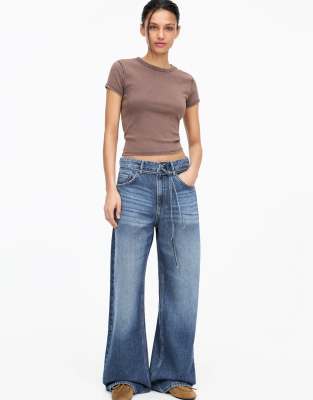 drawstring waist baggy jeans in blue
