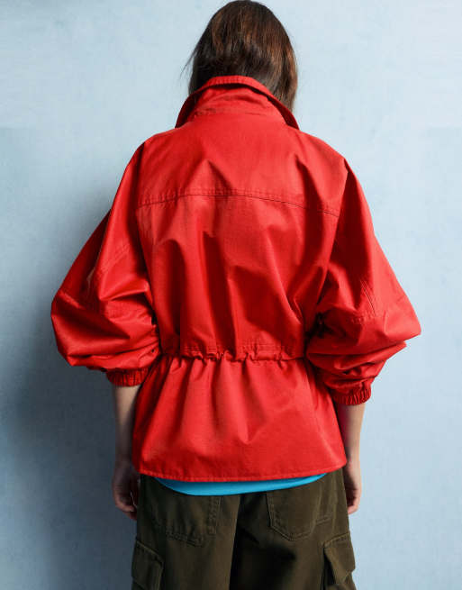 Pull&Bear Drawstring waist jacket in red, 2 of 7