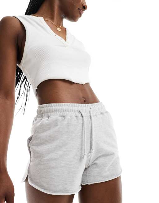 Pull&Bear drawstring waist runner short in gray heather