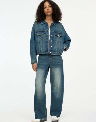 Pull & Bear Drop Shoulder Denim Jacket In Blue