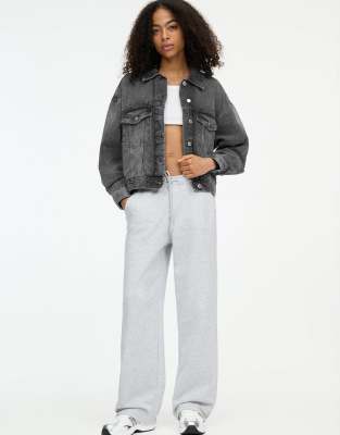 Pull & Bear Drop Shoulder Denim Jacket In Gray
