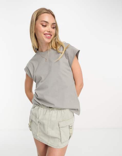 Pull&Bear drop shoulder oversized tee in gray - view 1