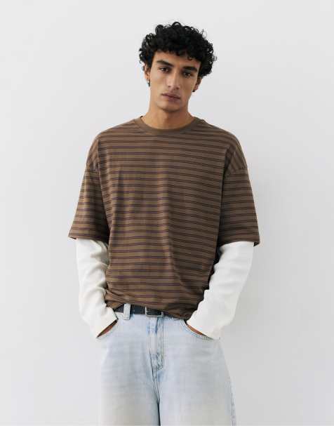 Pull&Bear dubbel T-shirt met lange mouwen en strepen - view 1